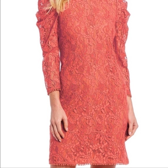 Vince Camuto Bright Coral Red Puff Sleeve MIDI Dress NWT - Picture 2 of 13